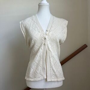 Vintage Crochet Cottagecore Knit Vest Pointelle Sweater Top‎ Coquette Feminine